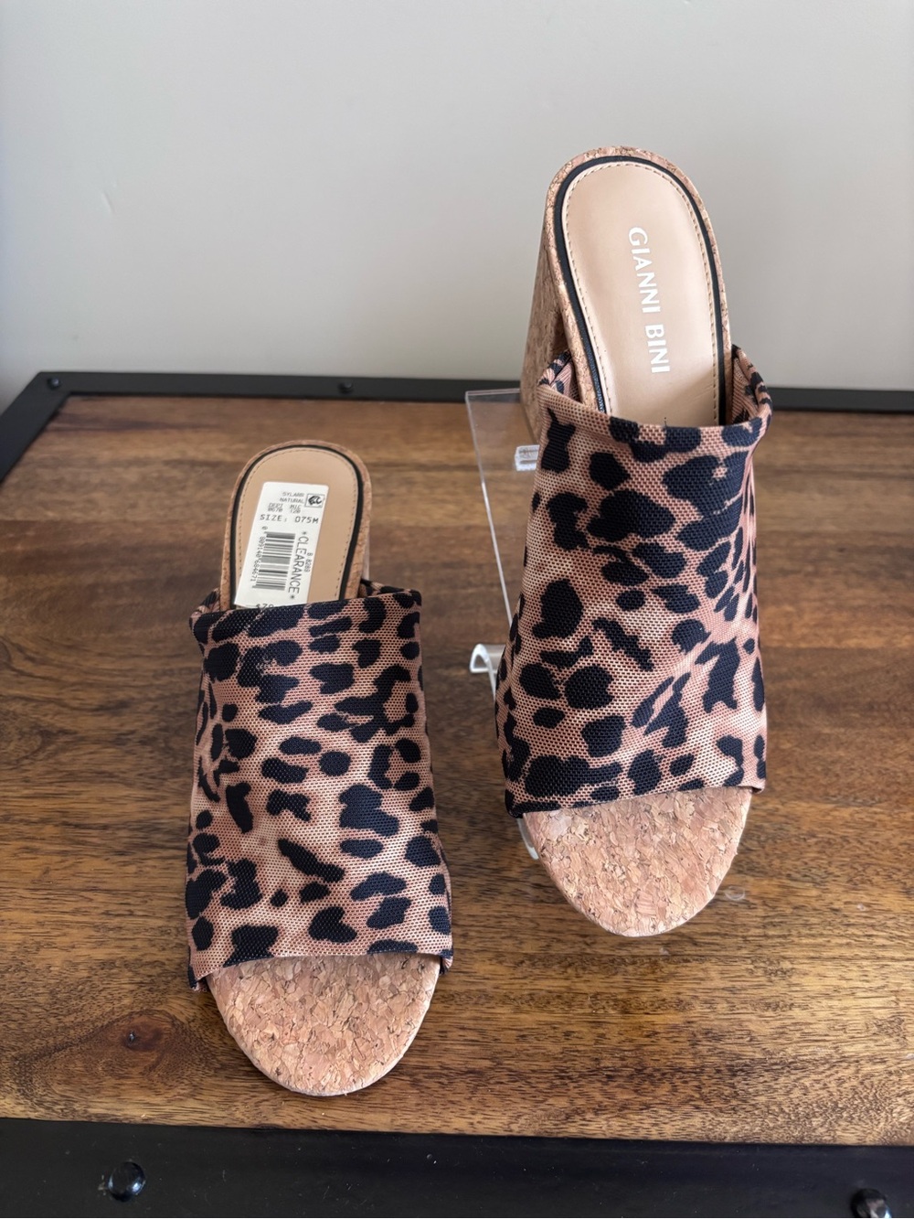 Gianni Bini Leopard Print Cork Wedge Mule - Brown/Black